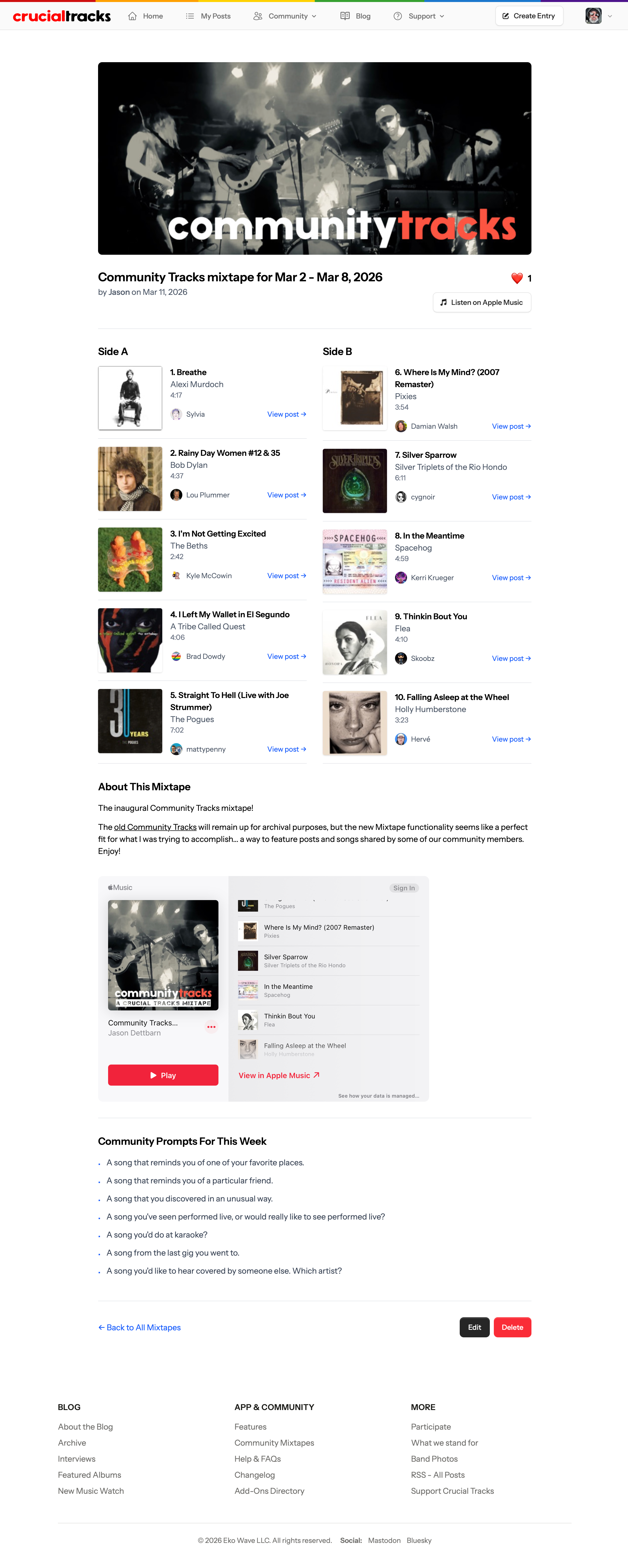 View and listen to mixtapes, including the weekly Community Tracks mixtape.